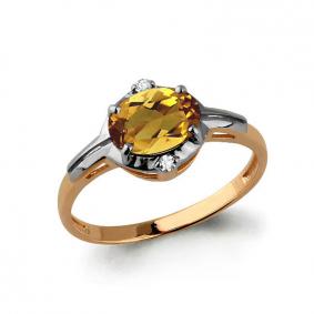 Кольцо из золочёного серебра AQUAMARINE А6448906-пк с фианитом и цитрином А6448906-пк фото
