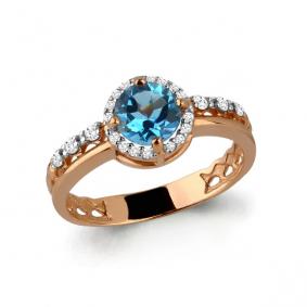 Кольцо из золочёного серебра AQUAMARINE А6449205А-п с топазом и фианитом А6449205А-п фото
