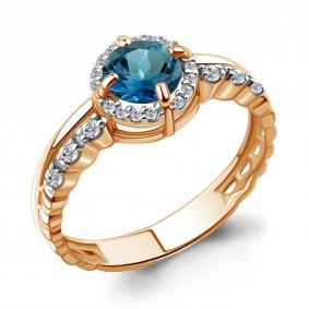 Кольцо из золочёного серебра AQUAMARINE А6449208А-п с фианитом и Лондон топазом А6449208А-п фото