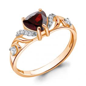 Кольцо из золочёного серебра AQUAMARINE А6449403А-п с фианитом и гранатом А6449403А-п фото