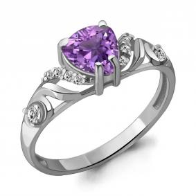 Серебряное кольцо AQUAMARINE А6449404А с фианитом и аметистом А6449404А фото