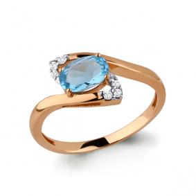 Кольцо из золочёного серебра AQUAMARINE А6449605А-п с топазом и фианитом А6449605А-п фото