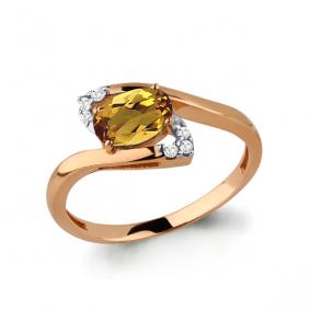 Кольцо из золочёного серебра AQUAMARINE А6449606А-п с фианитом и цитрином А6449606А-п фото