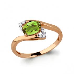 Кольцо из золочёного серебра AQUAMARINE А6449607А-п с фианитом и хризолитом А6449607А-п фото