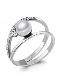 Серебряное кольцо AQUAMARINE А64646А с фианитом и жемчугом А64646А фото