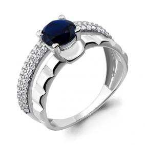 Серебряное кольцо AQUAMARINE А64816Б с фианитом и гидротермальным сапфиром А64816Б фото