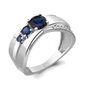 Серебряное кольцо AQUAMARINE А64817Б с фианитом и гидротермальным сапфиром А64817Б фото
