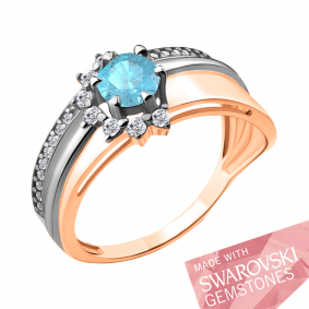 Кольцо из золочёного серебра AQUAMARINE А6482124А-пк с фианитом и топазом Swarovski А6482124А-пк фото