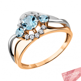 Кольцо из золочёного серебра AQUAMARINE А6482424А-пк с фианитом и топазом Swarovski А6482424А-пк фото