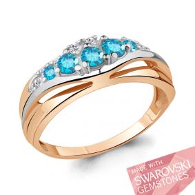 Кольцо из золочёного серебра AQUAMARINE А6482824А-пк с фианитом и топазом Swarovski А6482824А-пк фото