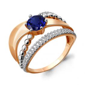 Кольцо из золочёного серебра AQUAMARINE А64836Б-п с фианитом и гидротермальным сапфиром А64836Б-п фото