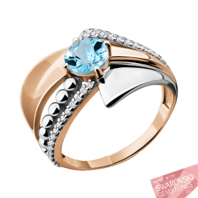Кольцо из золочёного серебра AQUAMARINE А6483824А-пк с фианитом и топазом Swarovski А6483824А-пк фото