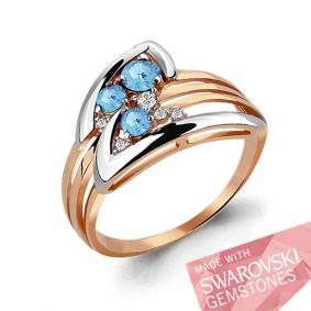 Кольцо из золочёного серебра AQUAMARINE А6484024А-пк с фианитом и топазом Swarovski А6484024А-пк фото