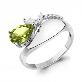 Серебряное кольцо AQUAMARINE А65000807А с фианитом и хризолитом А65000807А фото