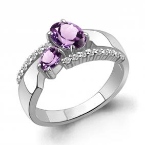 Серебряное кольцо AQUAMARINE А65008404А с фианитом и аметистом А65008404А фото