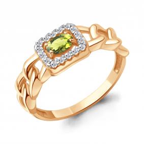 Кольцо из золочёного серебра AQUAMARINE А65014307А-п с фианитом и хризолитом А65014307А-п фото