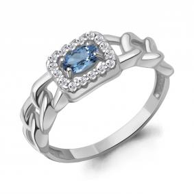 Серебряное кольцо AQUAMARINE А650143АБ с фианитом и гидротермальным сапфиром А650143АБ фото