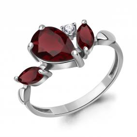 Серебряное кольцо AQUAMARINE А65014703А с фианитом и гранатом А65014703А фото