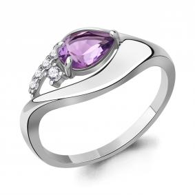 Серебряное кольцо AQUAMARINE А65015004А с фианитом и аметистом А65015004А фото