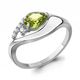 Серебряное кольцо AQUAMARINE А65015007А с фианитом и хризолитом А65015007А фото