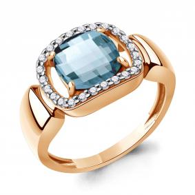 Кольцо из золочёного серебра AQUAMARINE А65015888А-п с фианитом и турмалином А65015888А-п фото