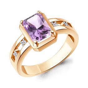 Кольцо из золочёного серебра AQUAMARINE А65016804А-п с фианитом и аметистом А65016804А-п фото