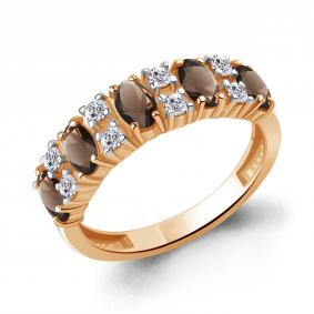 Кольцо из золочёного серебра AQUAMARINE А65017201А-п с фианитом и кварцем А65017201А-п фото