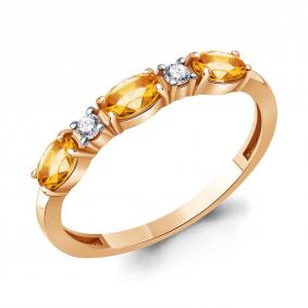 Кольцо из золочёного серебра AQUAMARINE А65017406А-п с фианитом и цитрином А65017406А-п фото