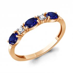 Кольцо из золочёного серебра AQUAMARINE А650174АБ-п с фианитом и гидротермальным сапфиром А650174АБ-п фото