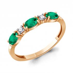 Кольцо из золочёного серебра AQUAMARINE А650174АГ-п с фианитом и гидротермальным изумрудом А650174АГ-п фото