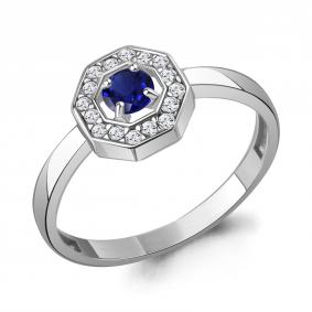 Серебряное кольцо AQUAMARINE А650182АБ с фианитом и гидротермальным сапфиром А650182АБ фото