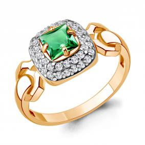 Серебряное кольцо AQUAMARINE А650184АГ-п с фианитом и гидротермальным изумрудом А650184АГ-п фото