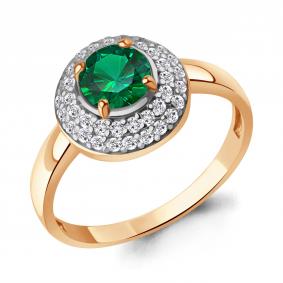 Кольцо из золочёного серебра AQUAMARINE А650191АГ-п с фианитом и гидротермальным изумрудом А650191АГ-п фото