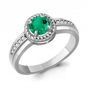 Серебряное кольцо AQUAMARINE А650194АГ с фианитом и гидротермальным изумрудом А650194АГ фото