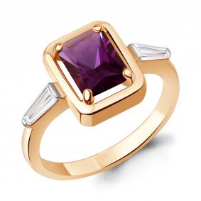 Кольцо из золочёного серебра AQUAMARINE А65020984-п с фианитом и аметистом А65020984-п фото