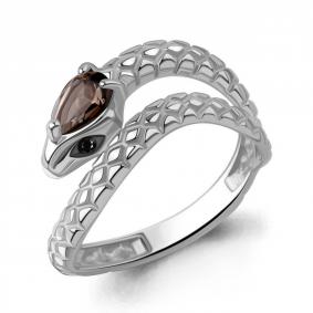 Серебряное кольцо Символ года Змея AQUAMARINE с кварцем и ювелирным кристаллом А65023401Ч А65023401Ч фото
