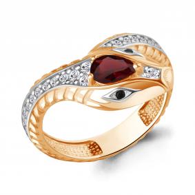 Кольцо из золочёного серебра Символ года Змея AQUAMARINE с гранатом, ювелирным кристалом и фианитом А65023503АЧ-п А65023503АЧ-п фото