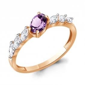 Кольцо из золочёного серебра AQUAMARINE А65030204-п с фианитом и аметистом А65030204-п фото