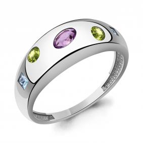 Серебряное кольцо AQUAMARINE А65030340 с топазом, аметистом и хризолитом А65030340 фото