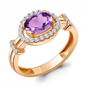 Кольцо из золочёного серебра AQUAMARINE А65030504А-п с фианитом и аметистом А65030504А-п фото