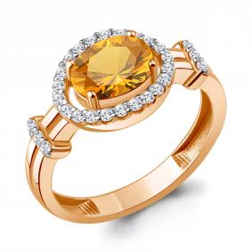 Кольцо из золочёного серебра AQUAMARINE А65030506А-п с фианитом и цитрином А65030506А-п фото