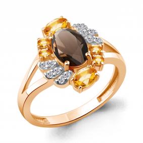 Кольцо из золочёного серебра AQUAMARINE А65030835А-п с фианитом, цитрином и кварцем А65030835А-п фото