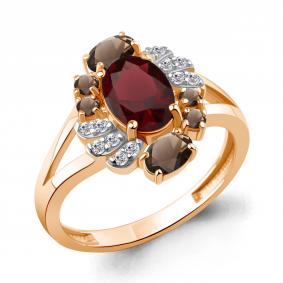 Серебряное кольцо AQUAMARINE А65030836А-п с фианитом, гранатом и кварцем А65030836А-п фото