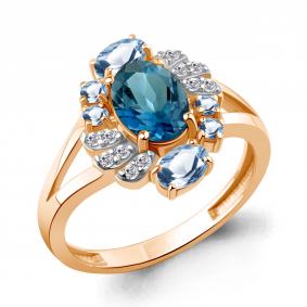 Кольцо из золочёного серебра AQUAMARINE А65030862А-п с топазом, фианитом и Лондон топазом А65030862А-п фото