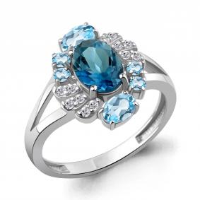 Серебряное кольцо AQUAMARINE А65030862А с топазом, фианитом и Лондон топазом А65030862А фото