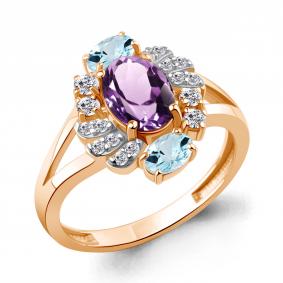 Кольцо из золочёного серебра AQUAMARINE А65030877А-п с топазом, фианитом и аметистом А65030877А-п фото