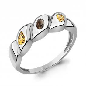 Серебряное кольцо AQUAMARINE А65031735 с цитрином и кварцем А65031735 фото