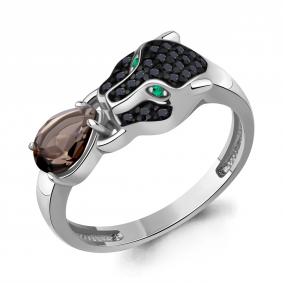 Серебряное кольцо AQUAMARINE А65032001ГЧ с кварцем, гидротермальным изумрудом и ювелирным кристаллом А65032001ГЧ фото