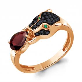 Кольцо из золочёного серебра AQUAMARINE А65032003ГЧ-п с гранатом, гидротермальным изумрудом и ювелирным кристаллом А65032003ГЧ-п фото