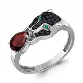 Серебряное кольцо AQUAMARINE А65032003ГЧ с гранатом, гидротермальным изумрудом и ювелирным кристаллом А65032003ГЧ фото